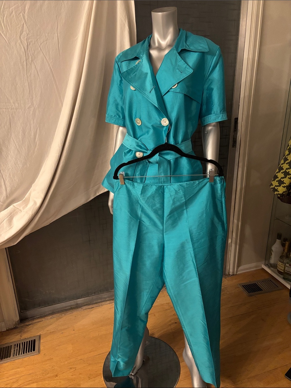 Lauren Ralph Lauren Turquoise Satin Two-Piece Jumpsuit Set